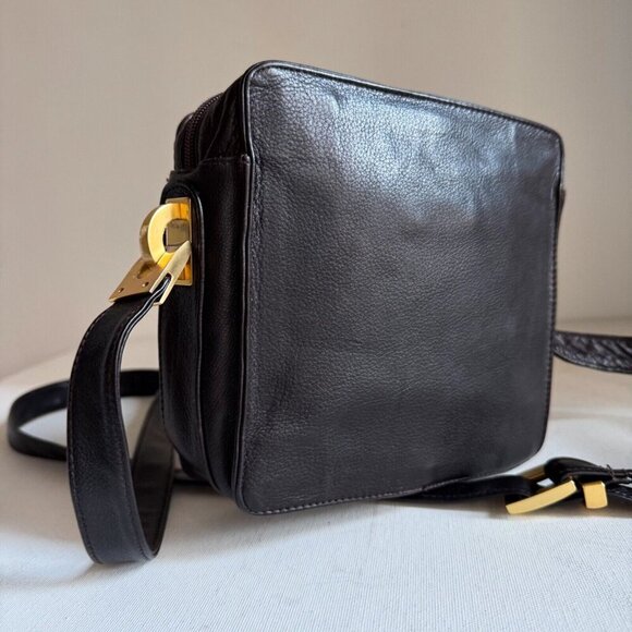 Perlina Vintage Dark Chocolate Brown Square Leather Small Everyday Crossbody - Picture 3 of 10